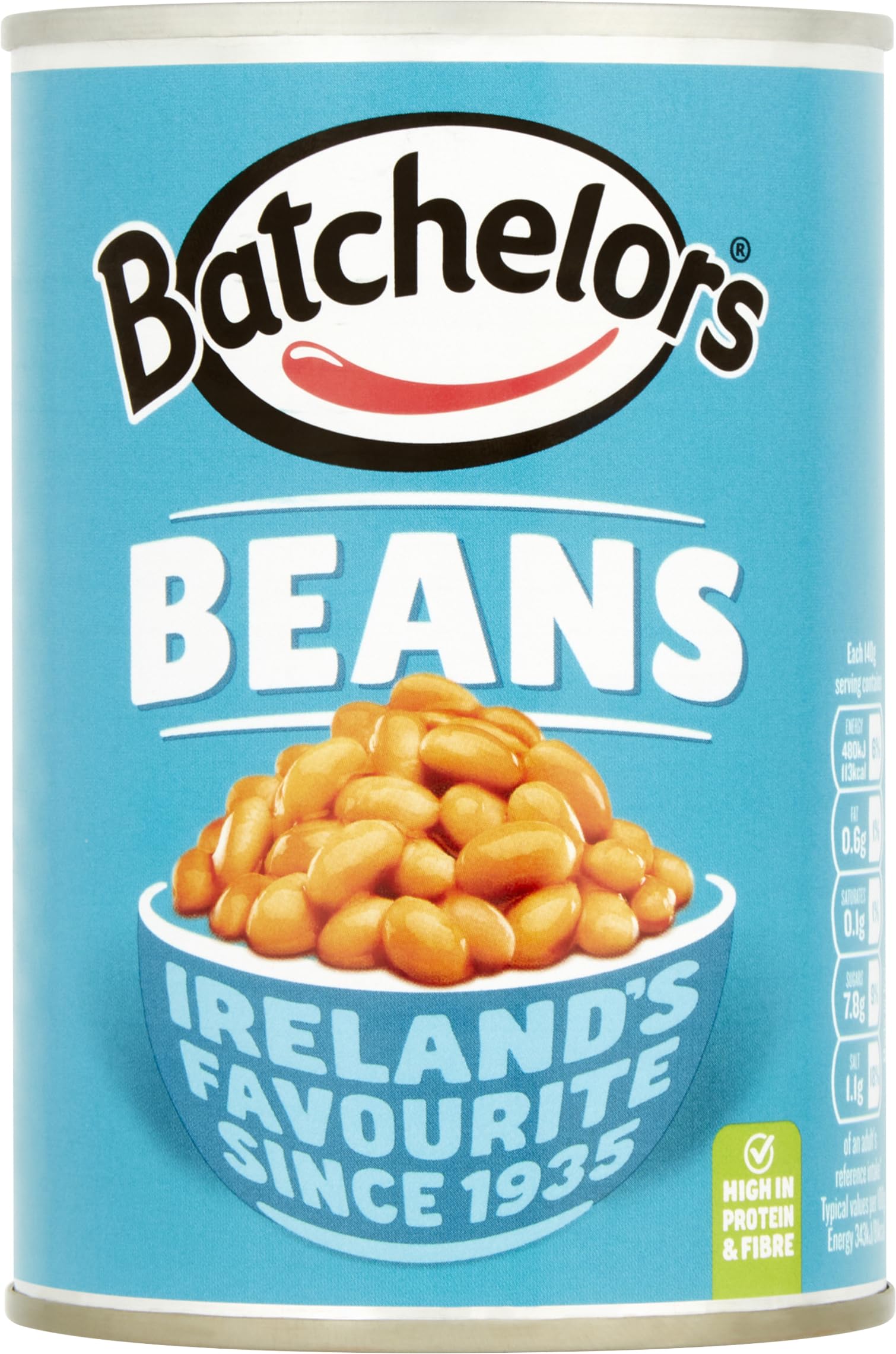 Batchelors can front label showing brand and net weight for easy pantry identification and quick meals