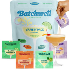 BATCHWELL front packaging showing all four cocktail varieties and benefits