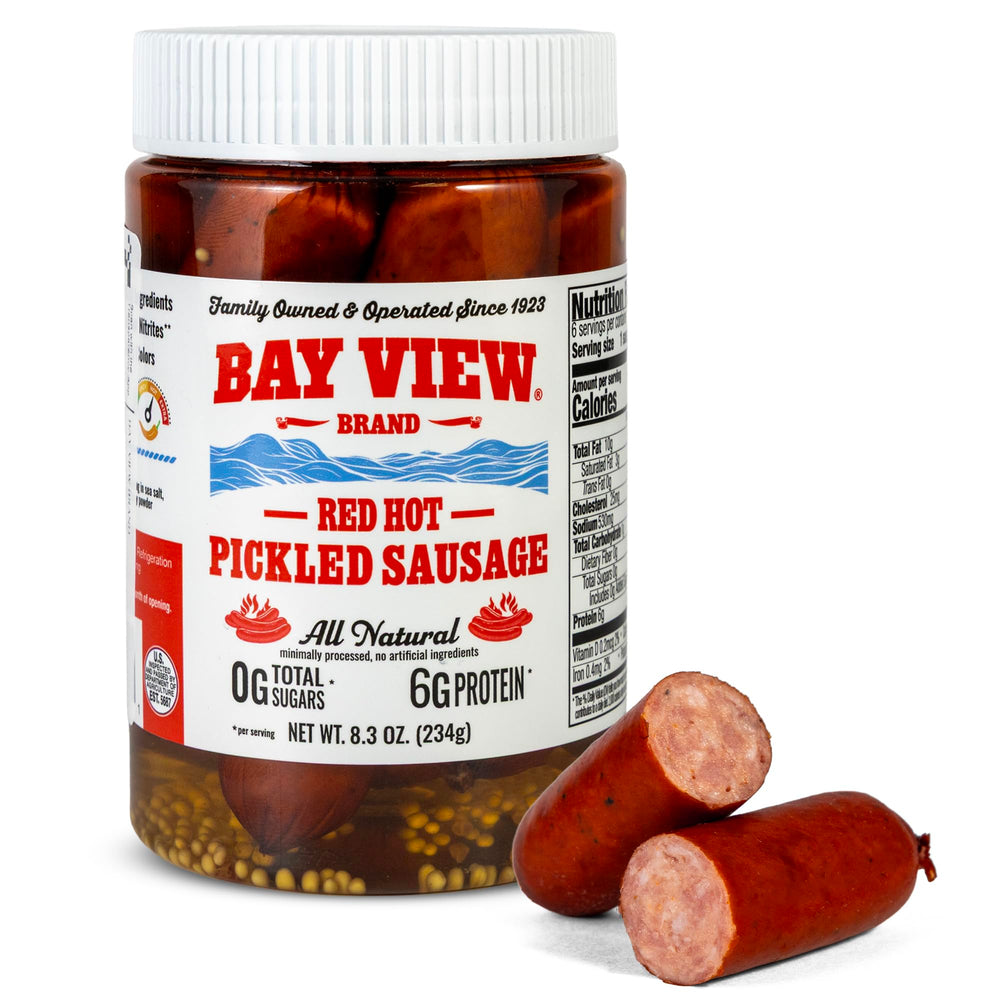 Bay View front packaging 8oz showing jar and bold red-hot appeal