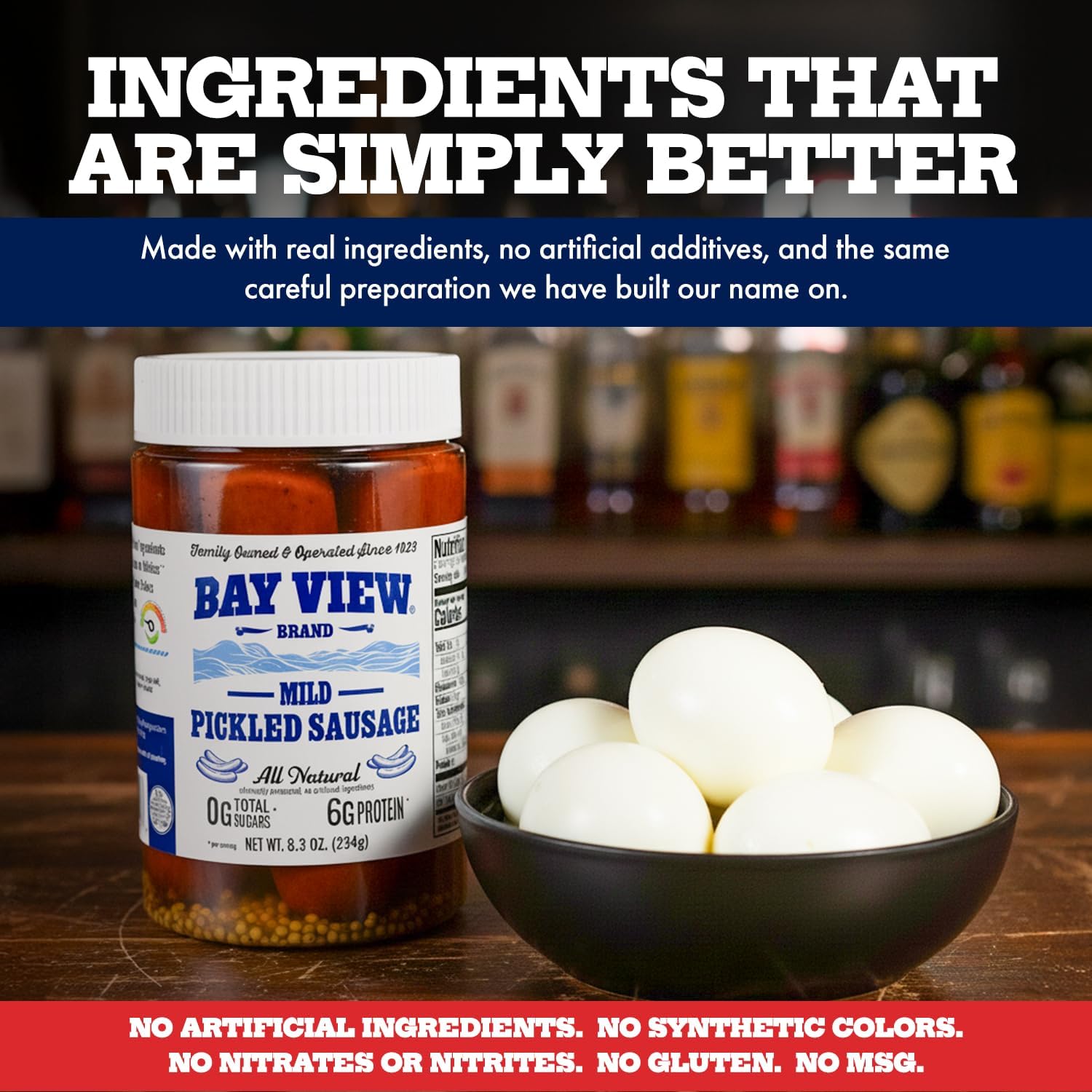 Open Bay View 16oz jar top view showing pickled pearl onions ready to serve for convenience