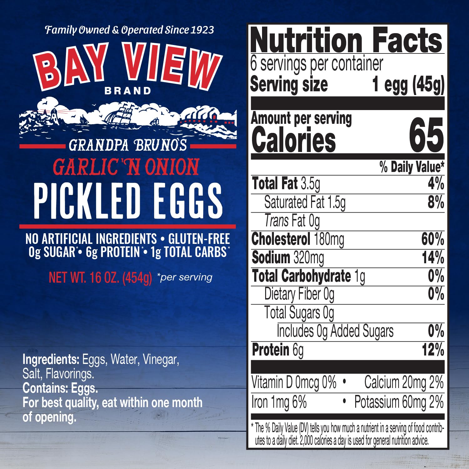 BAY VIEW BRAND open jar with garlic-onion brine ready to eat, portable snack benefit