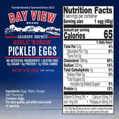 BAY VIEW BRAND open jar with garlic-onion brine ready to eat, portable snack benefit