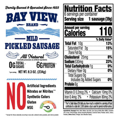 Bay View Brand open jar with sausages visible for convenient ready-to-eat benefit
