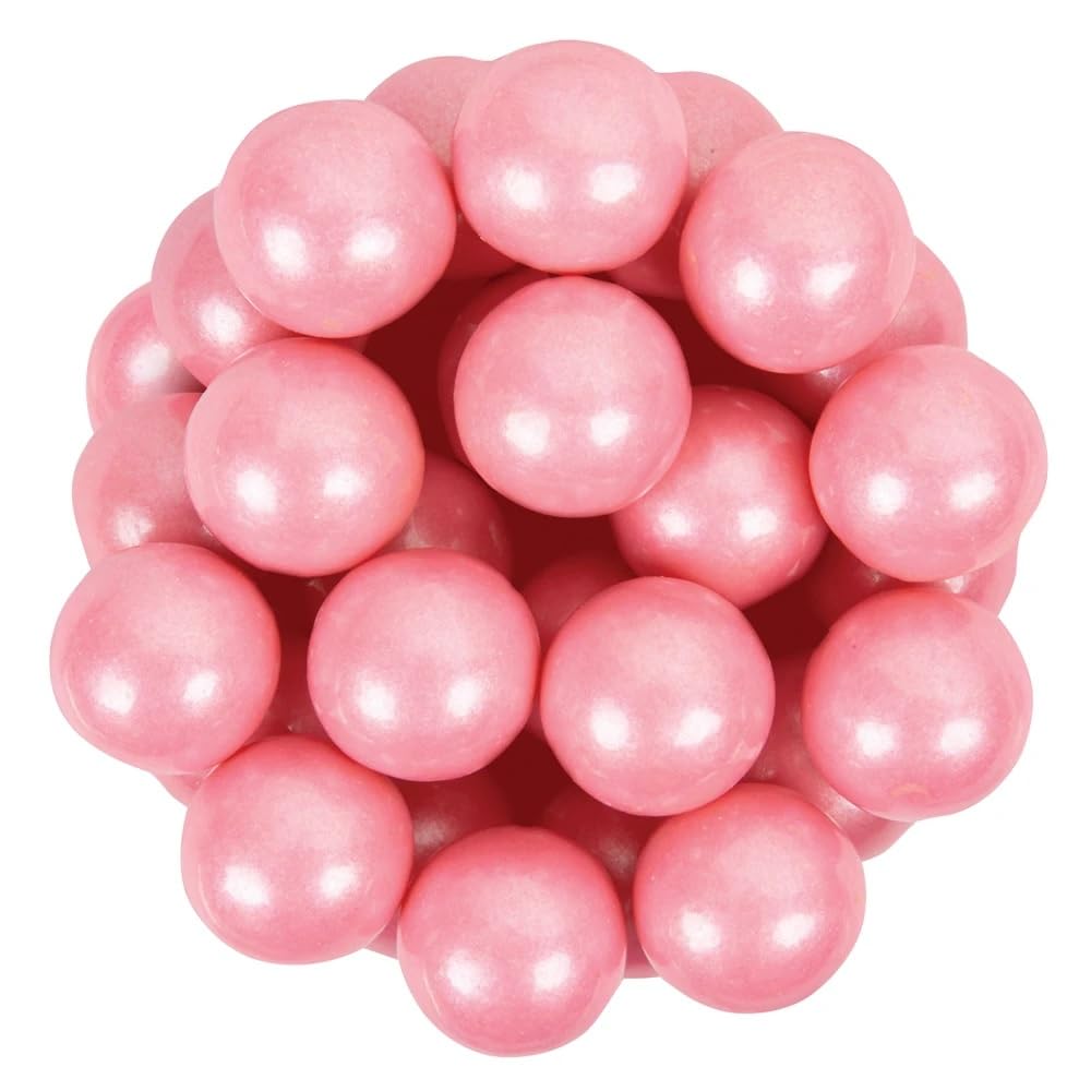 BAYSIDE CANDY front package showing light pink and pearl pink 1 inch gumballs, easy-refill convenience