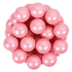 BAYSIDE CANDY front package showing light pink and pearl pink 1 inch gumballs, easy-refill convenience