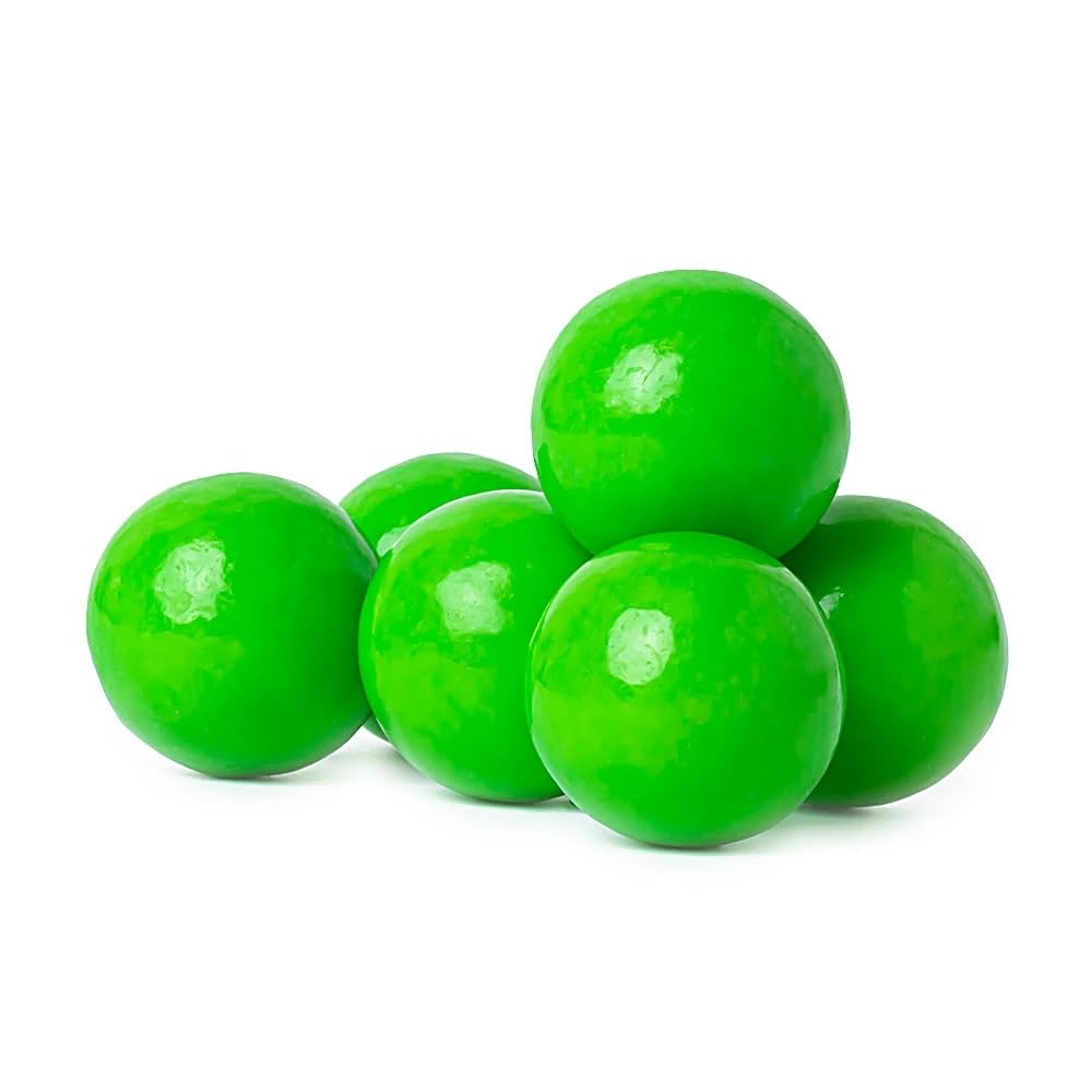 Bayside Candy close-up of a single green gumball highlighting smooth coating and chew appeal
