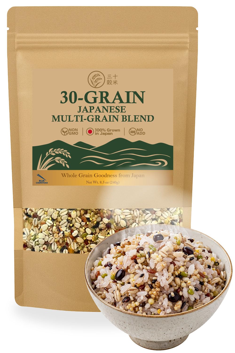 BAYU STORE front packaging showing 30-grain mix and Japanese origin benefit
