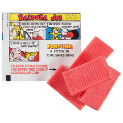 Bazooka wrapper and comic detail offering collectible nostalgia and fun