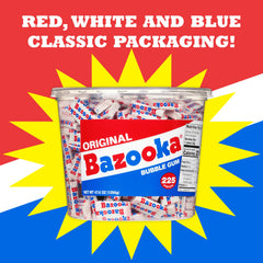 Bazooka tub opened with visible gum pieces, showing easy access and neat storage