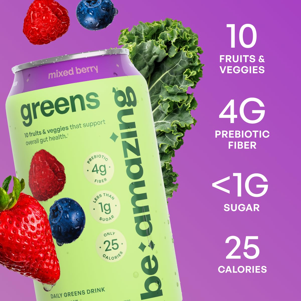 Be Amazing side label close-up highlighting organic ingredients and vitamins