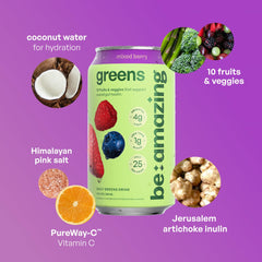 Be Amazing open can pouring vibrant mixed berry drink for hydration