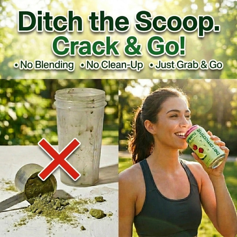 BE AMAZING ingredients arranged to show fruits, veggies and coconut water benefits