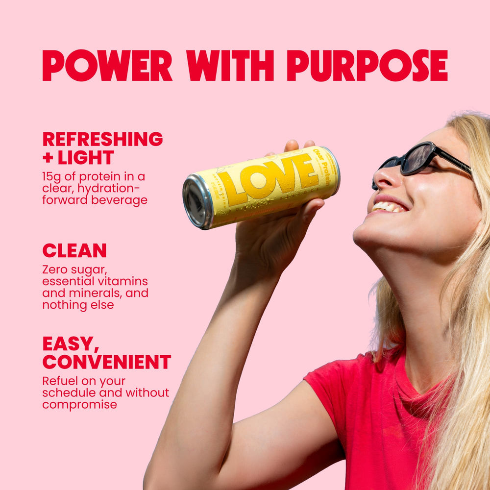 Be Love open can pouring clear liquid to show refreshing, non-creamy beverage