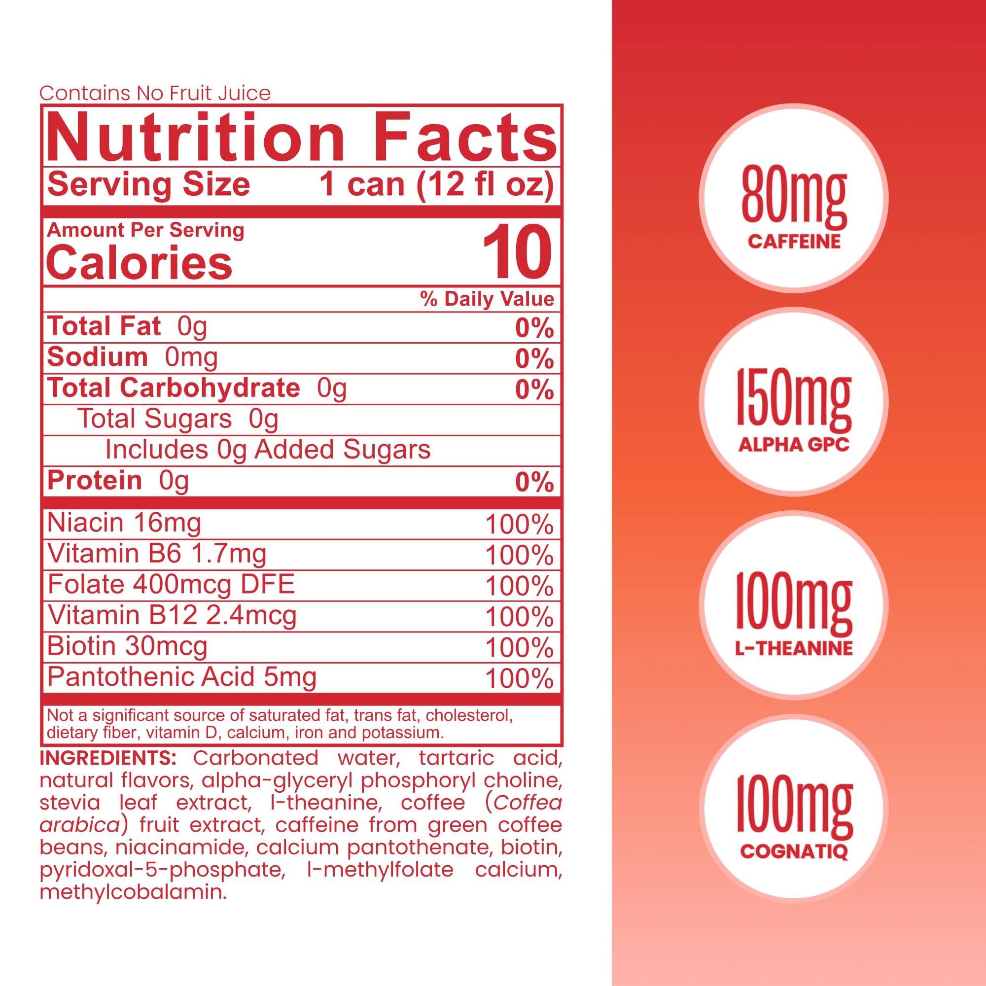 Be Love grapefruit can nutrition label closeup showing active B‑vitamins and nootropics