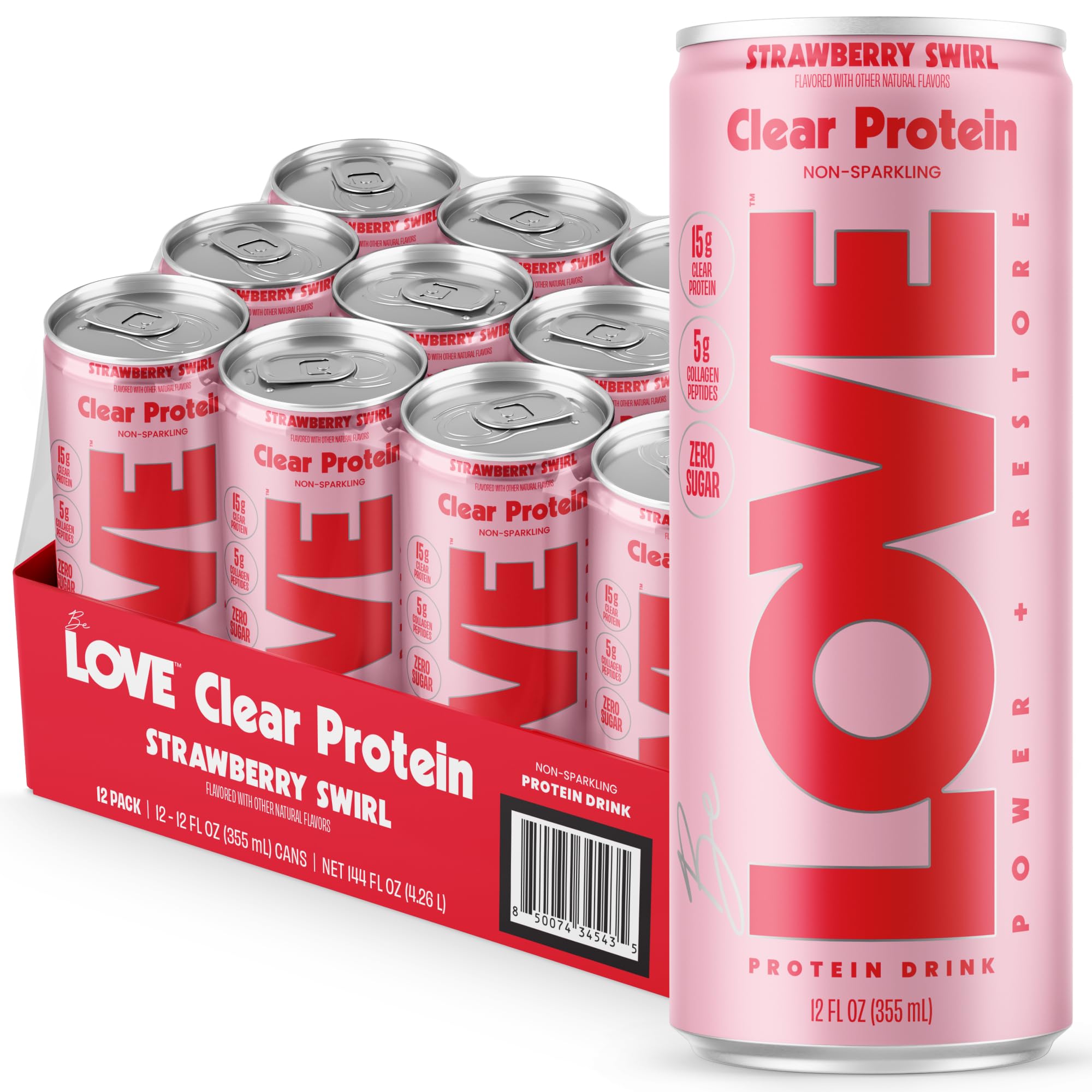 Be Love front can showing Strawberry Swirl and nutrition highlights for quick selection