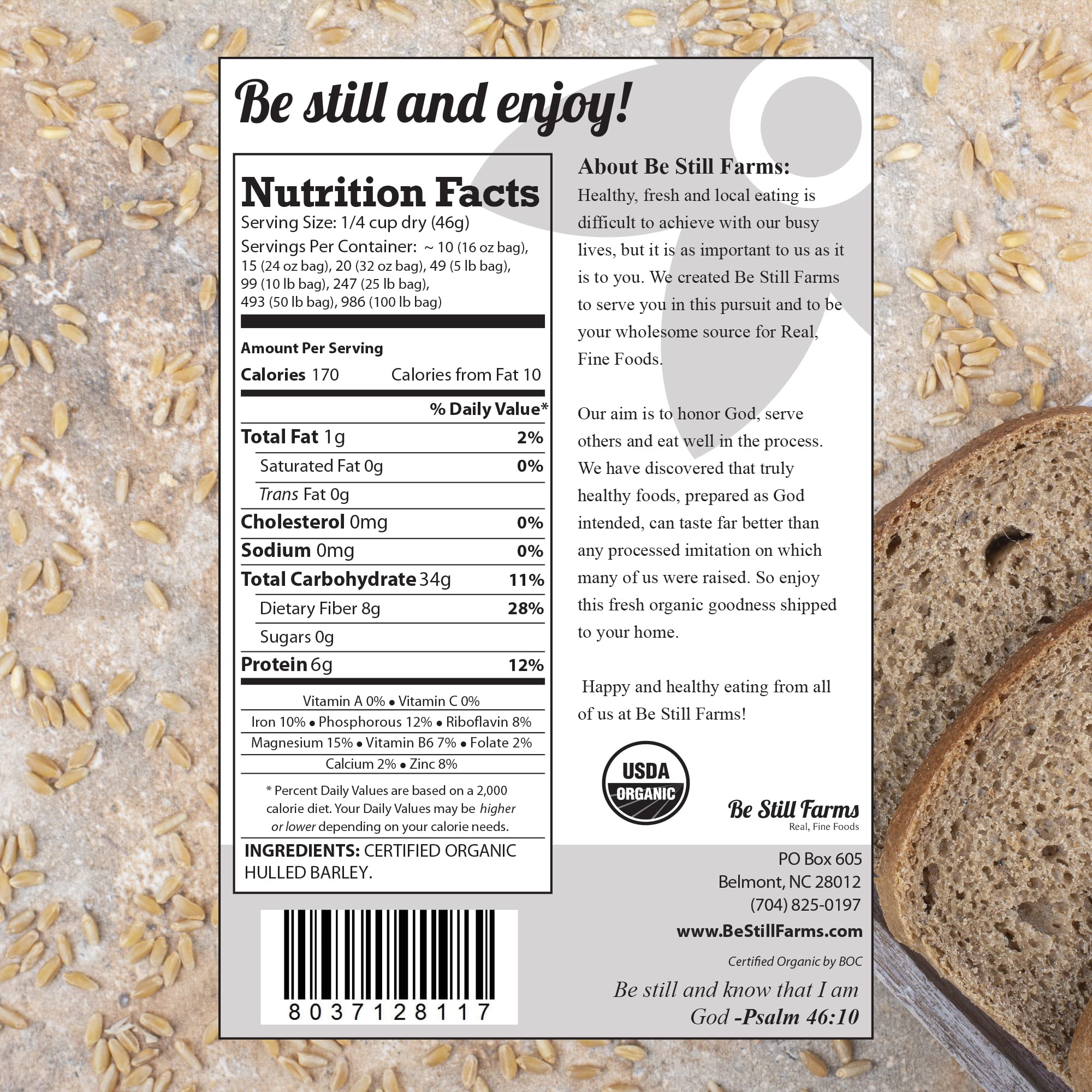 Be Still Farms barley porridge in a bowl demonstrating creamy breakfast option with whole grains