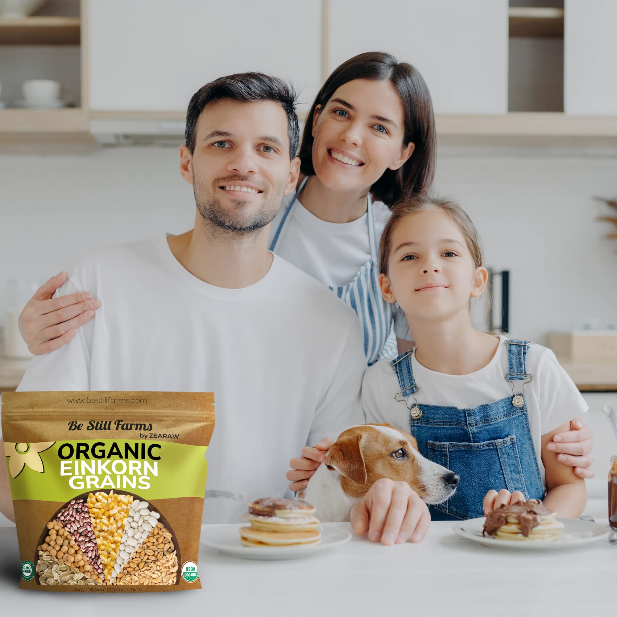 Be Still Farms cooked einkorn grain in a bowl with vegetables, showing a nutritious meal option