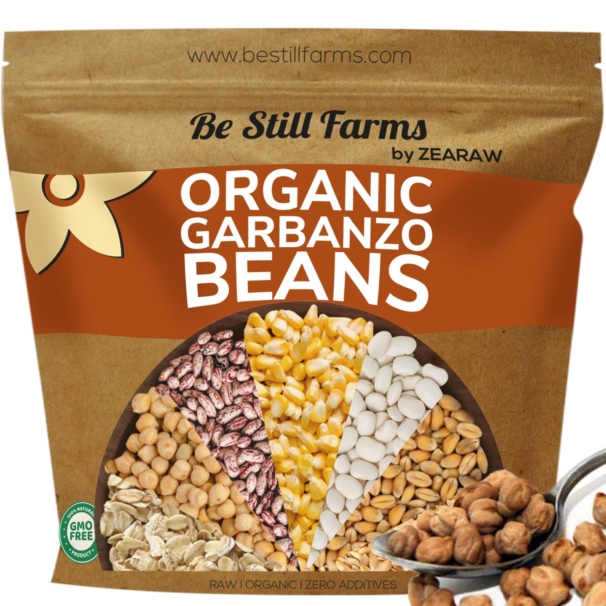 Be Still Farms front packaging showing organic label and 4.8 lb bag, pantry-friendly
