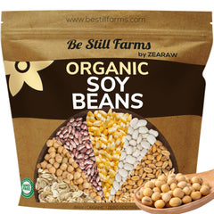 Be Still Farms front package view showing organic soybeans and label benefits