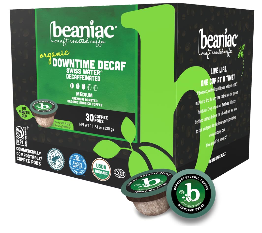 beaniac front packaging showing 30 count pods and organic claims
