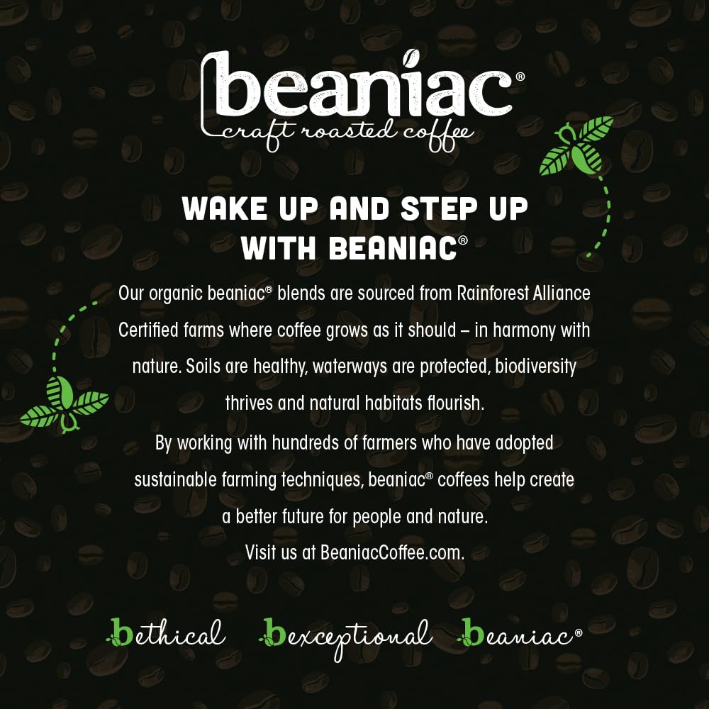 beaniac product label listing organic and Rainforest Alliance certifications for assurance