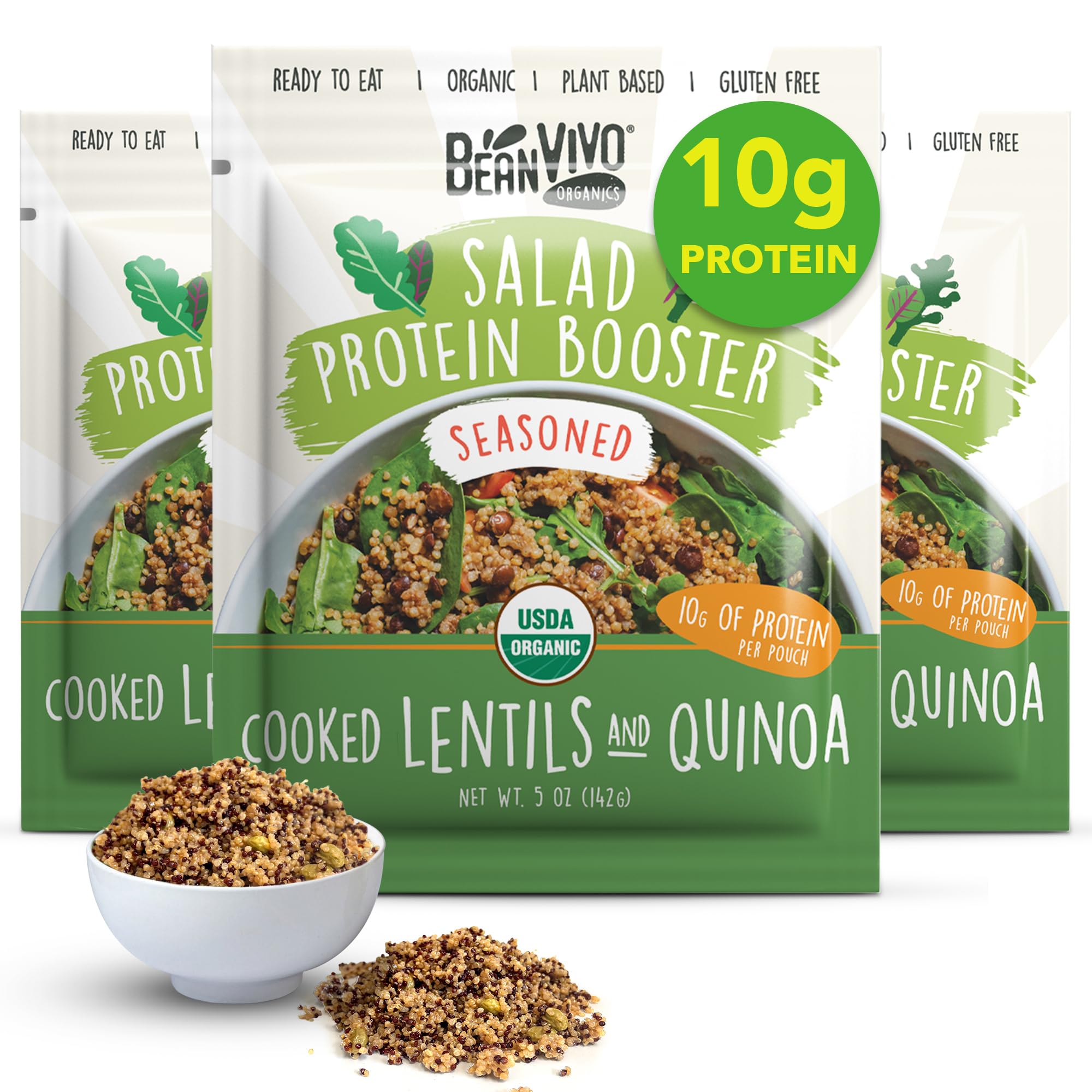 BeanVIVO front packaging showing three pouches and branding for quick meal boosts