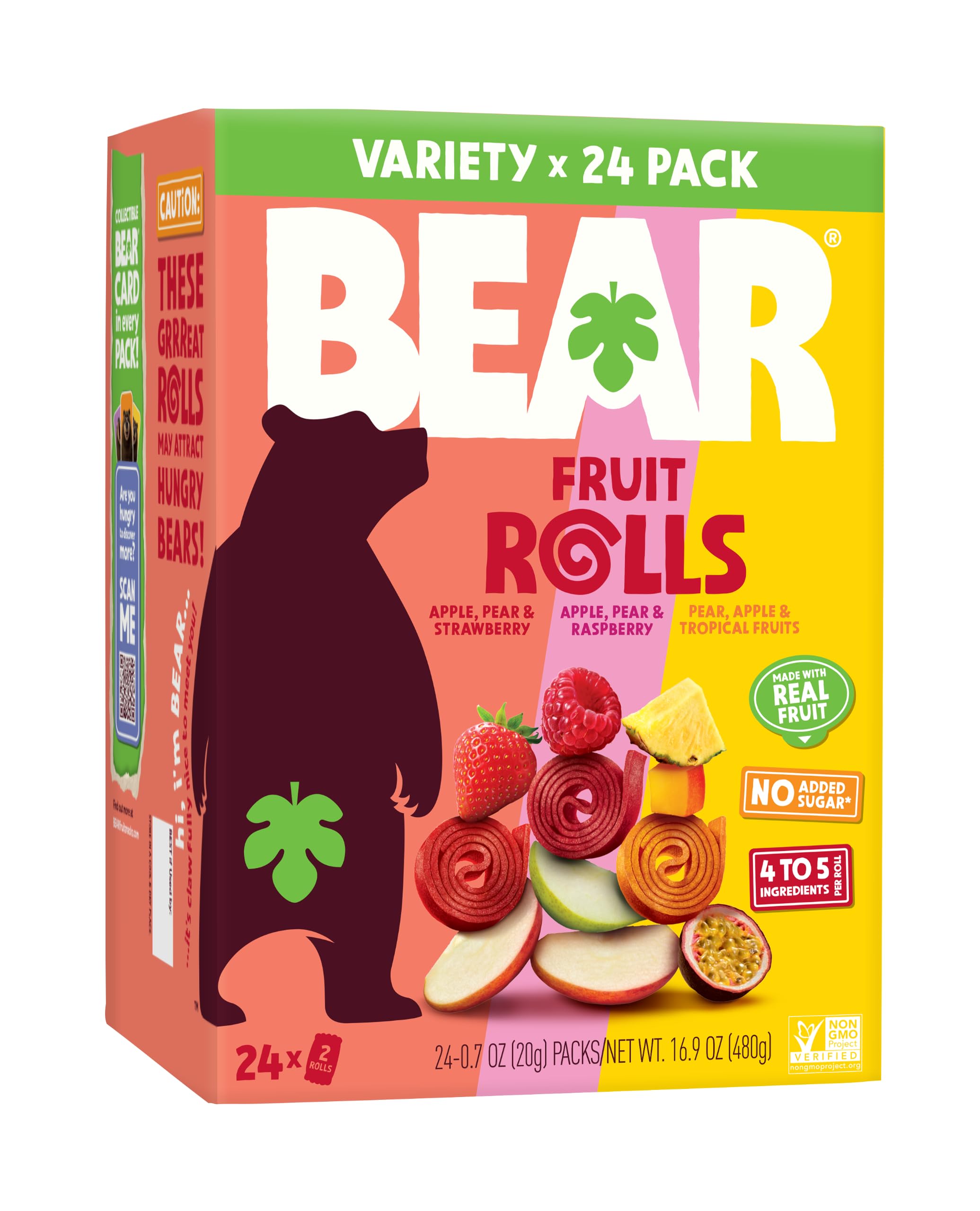 BEAR front packaging variety pack showing three flavor rolls and benefits of natural ingredients
