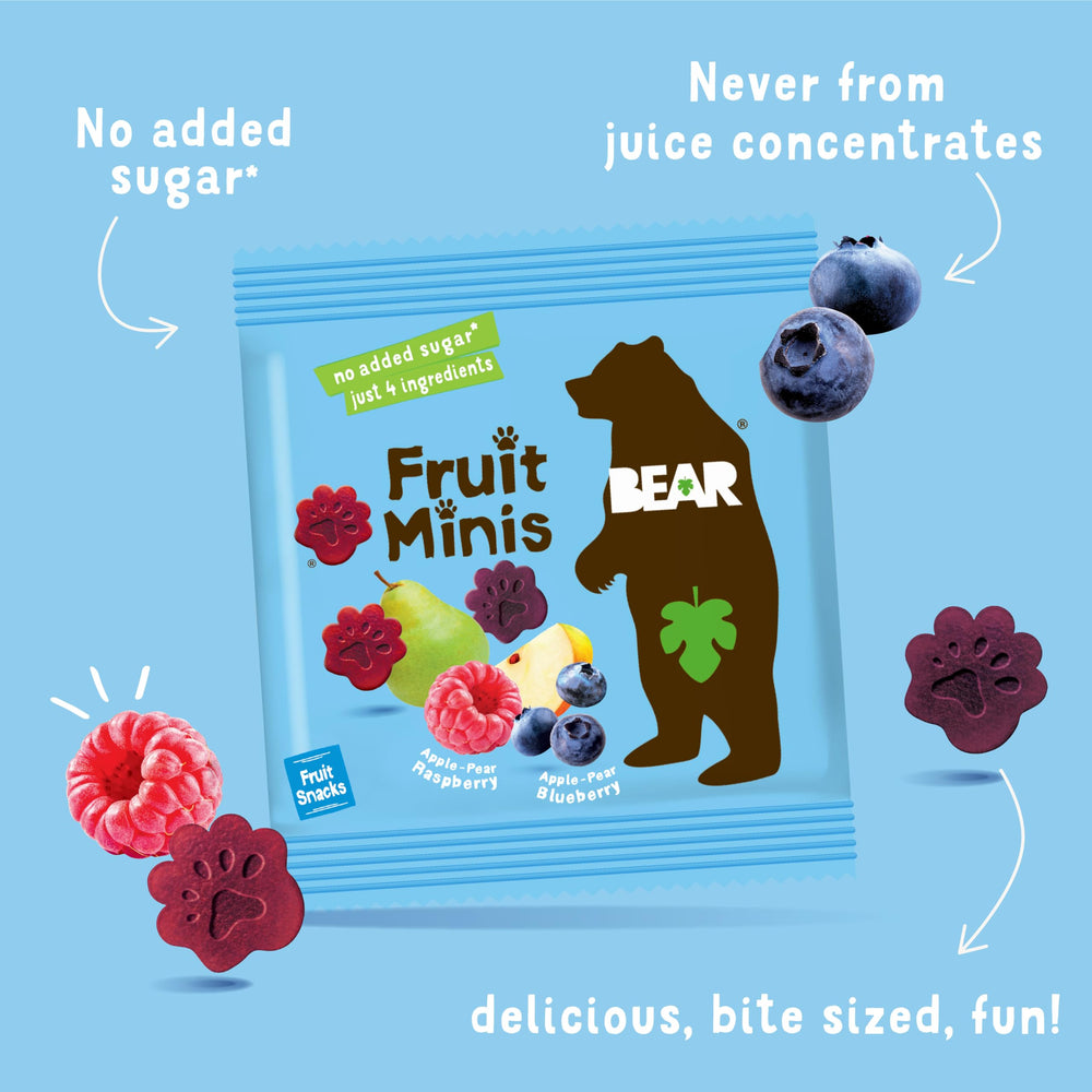BEAR opened mini pouch revealing the fruit-only contents and chewy texture