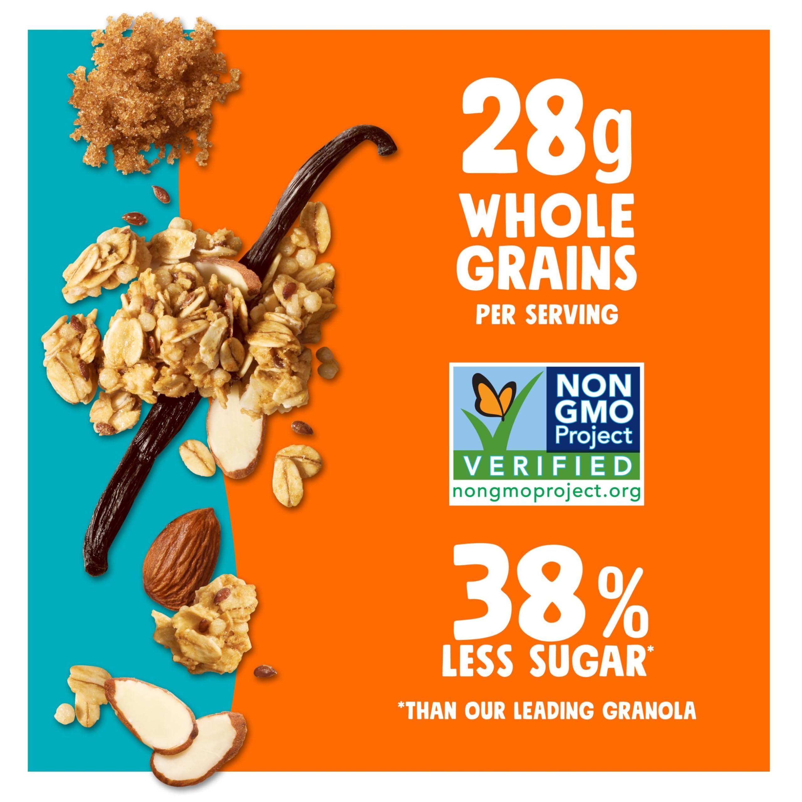 Bear Naked almonds and rolled oats ingredients conveying real-nut and whole-grain goodness