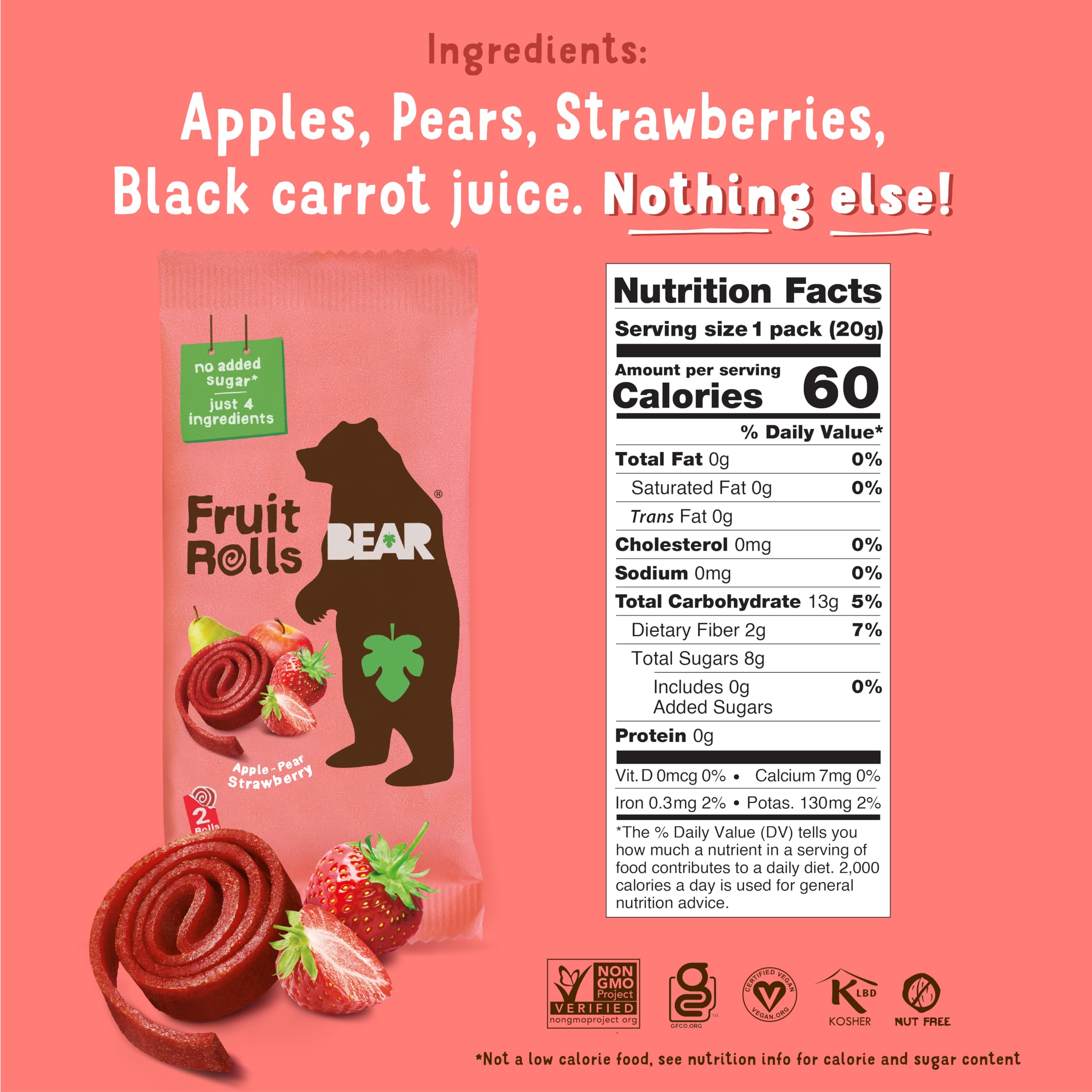 BEAR nutrition label and ingredients showing simple fruit-only benefit
