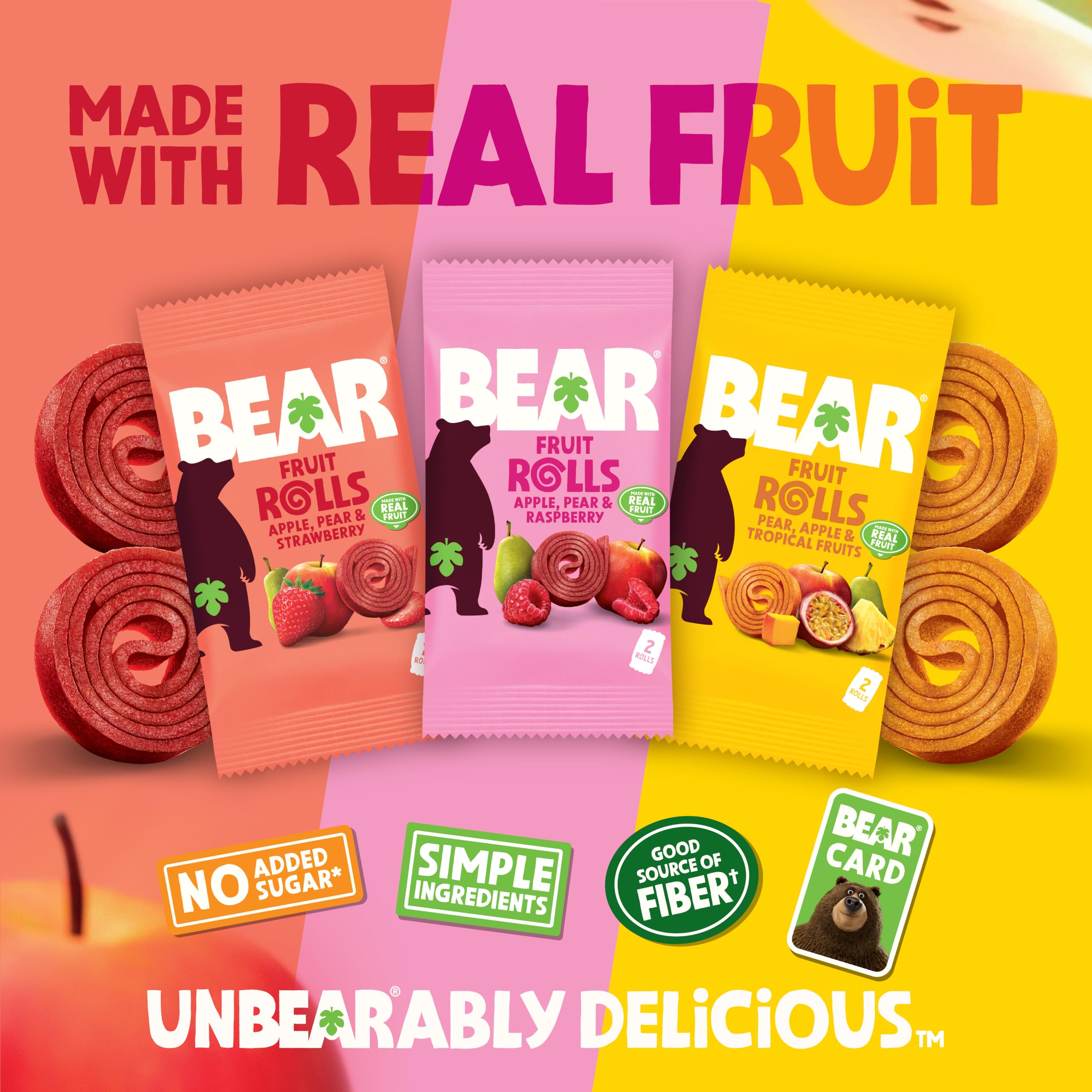BEAR fruit rolls slipping into a pocket for travel-ready, no-refrigeration benefit