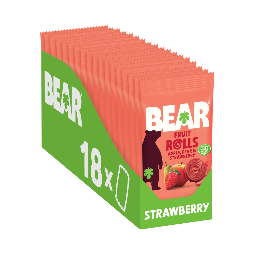 BEAR front packaging showing strawberry fruit rolls and pack count benefit