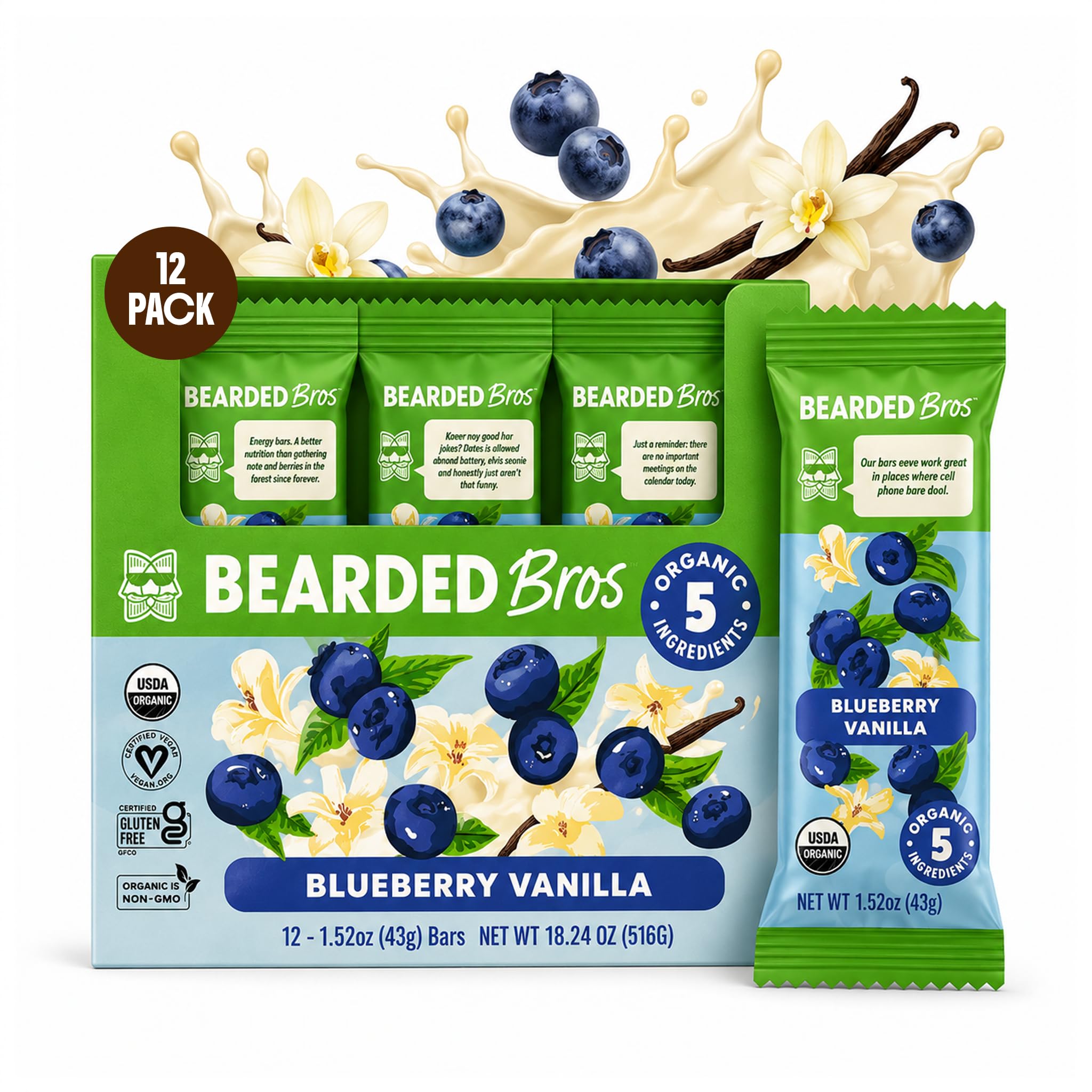 Bearded Brothers front packaging showing blueberry vanilla flavor and benefits