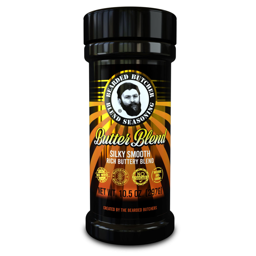 Bearded Butcher Butter Blend front shaker showing branding and size for easy identification