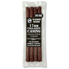 Bearded Butchers front view of vacuum-sealed 17mm casings, ready to use for faster stuffing