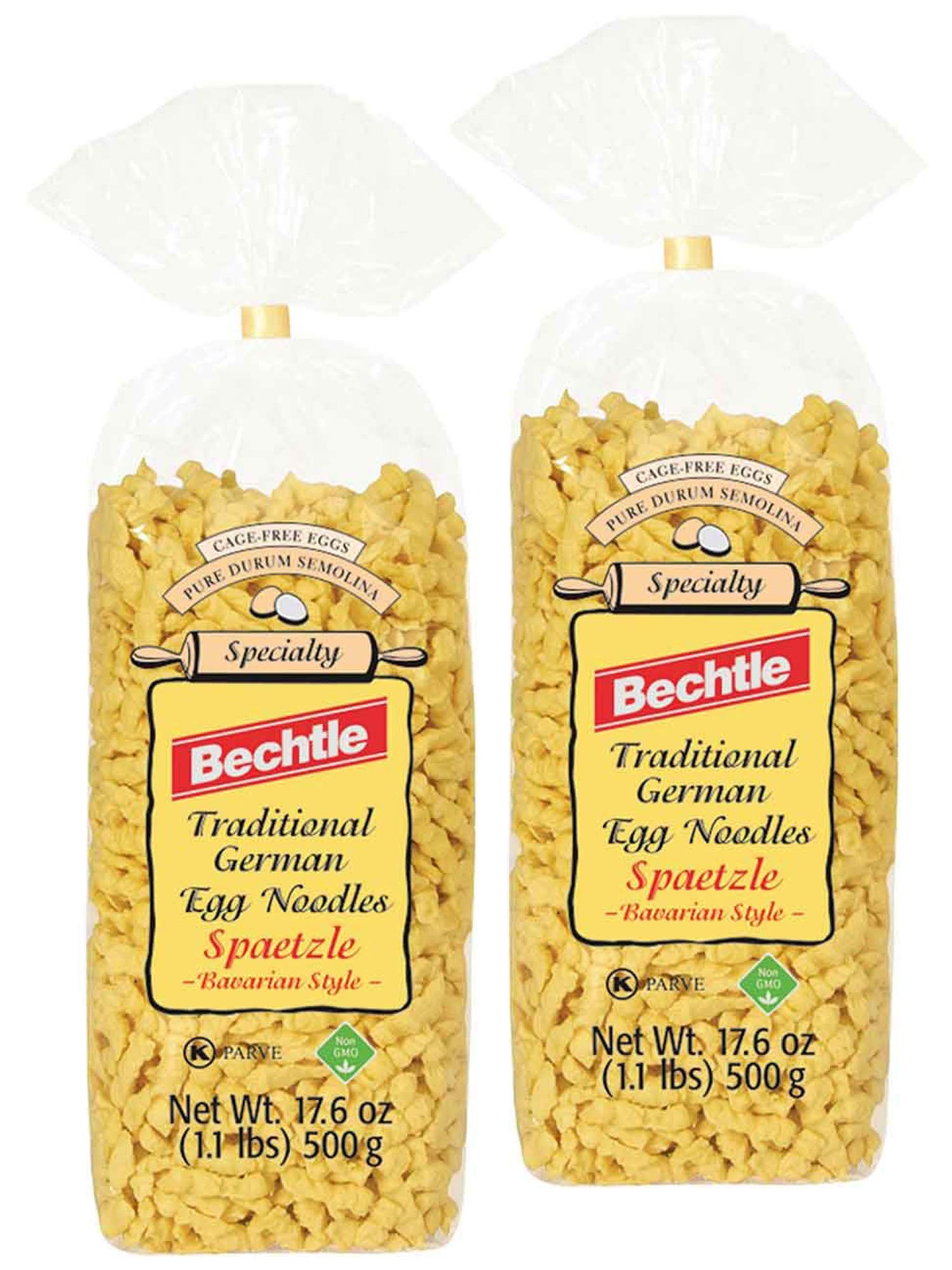 Bechtle front packaging showing product name and two 17.6 oz bags, clear labeling benefit