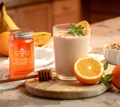 Bee Harmony close-up of honey texture and light-golden color for taste preview