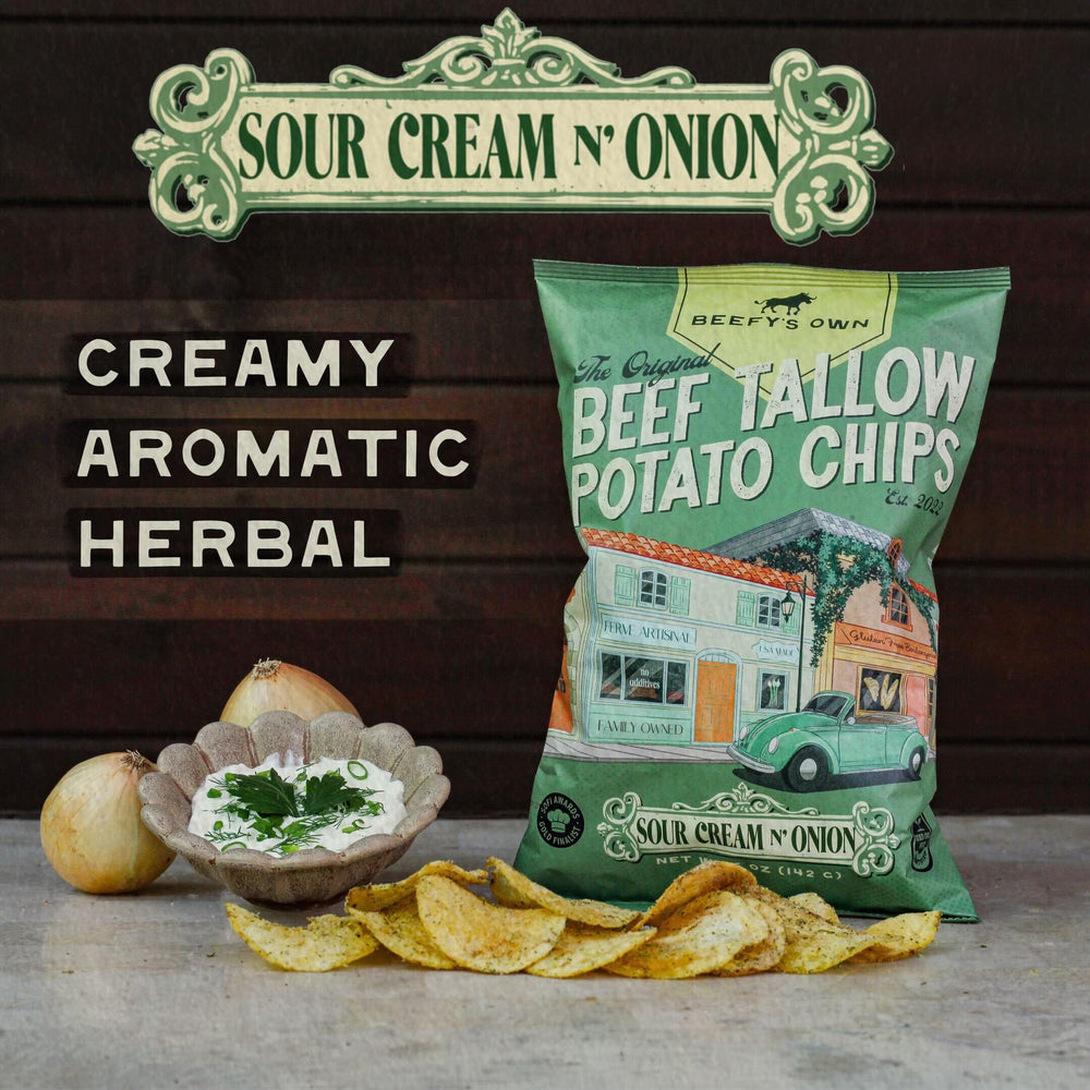 Beefy's Own close-up of thick-cut chip highlighting hearty crunch and texture
