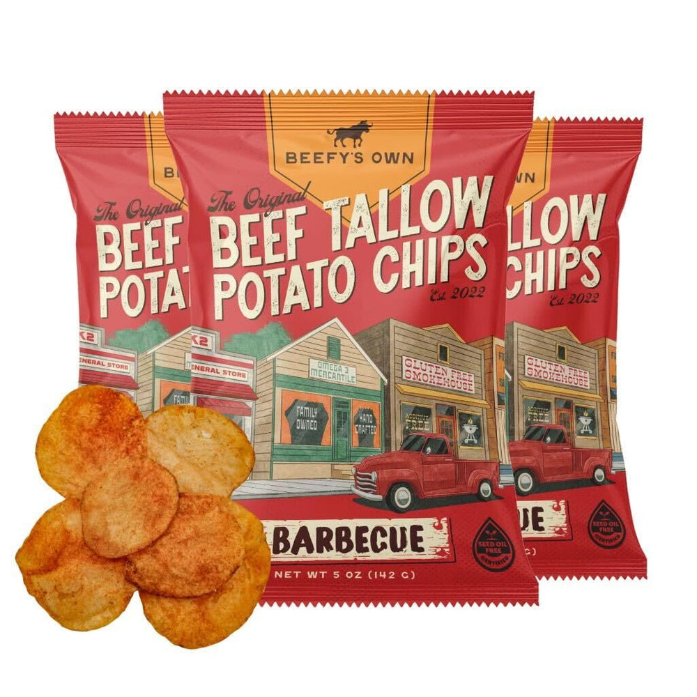 Beefy's Own front packaging showing BBQ chips and snack appeal