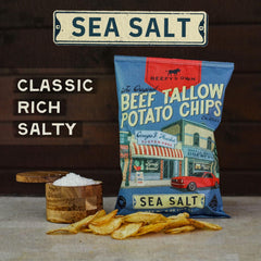 Beefy’s Own close-up of thick-cut chip texture and audible crunch