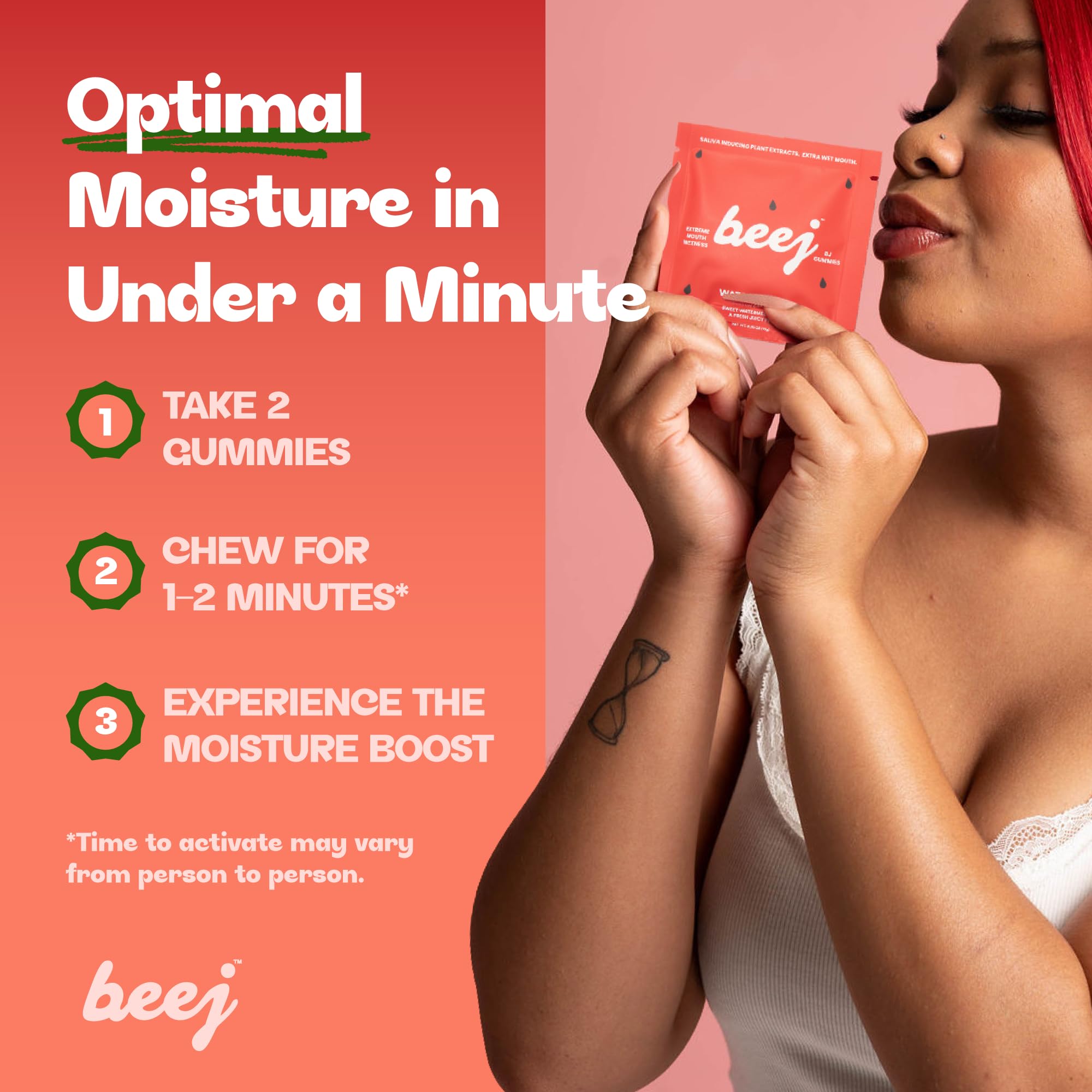 BEEJ gummies in hand to show size and easy-portability benefit