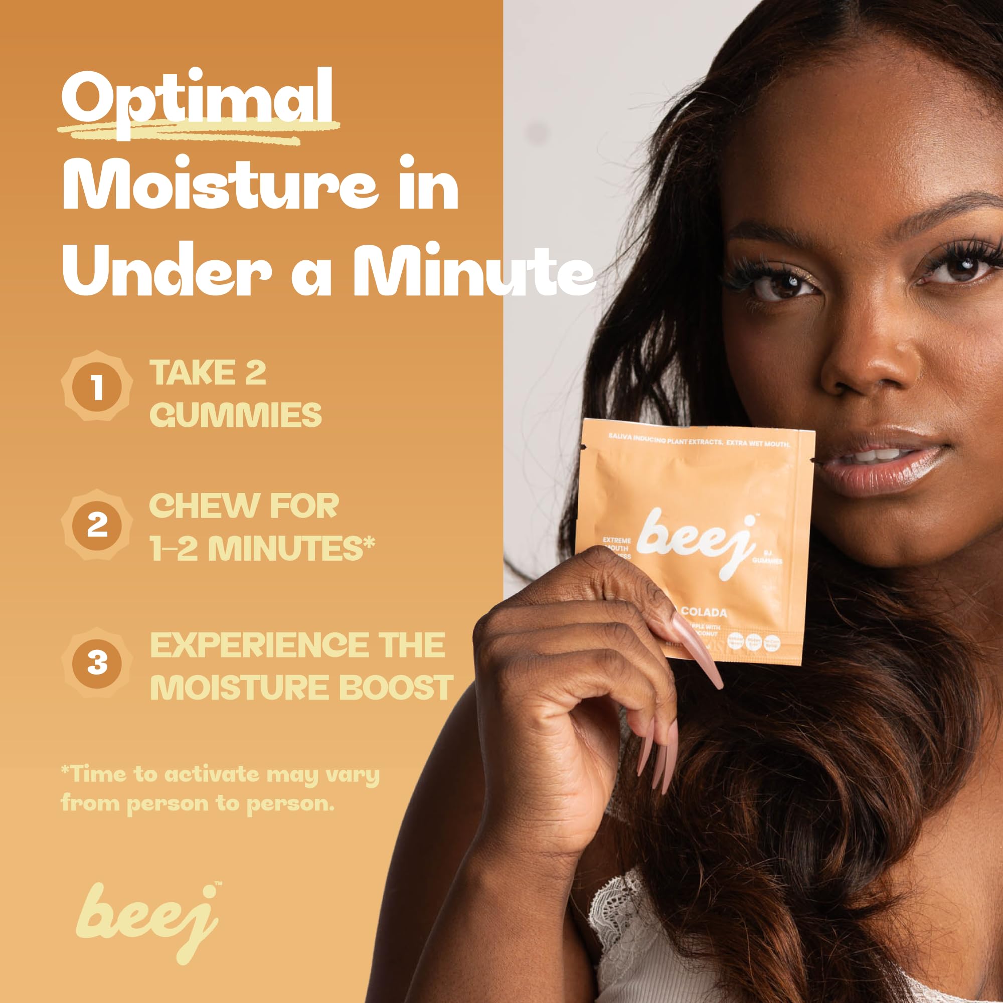 BEEJ gummies in hand to show size and easy chewability for discreet use