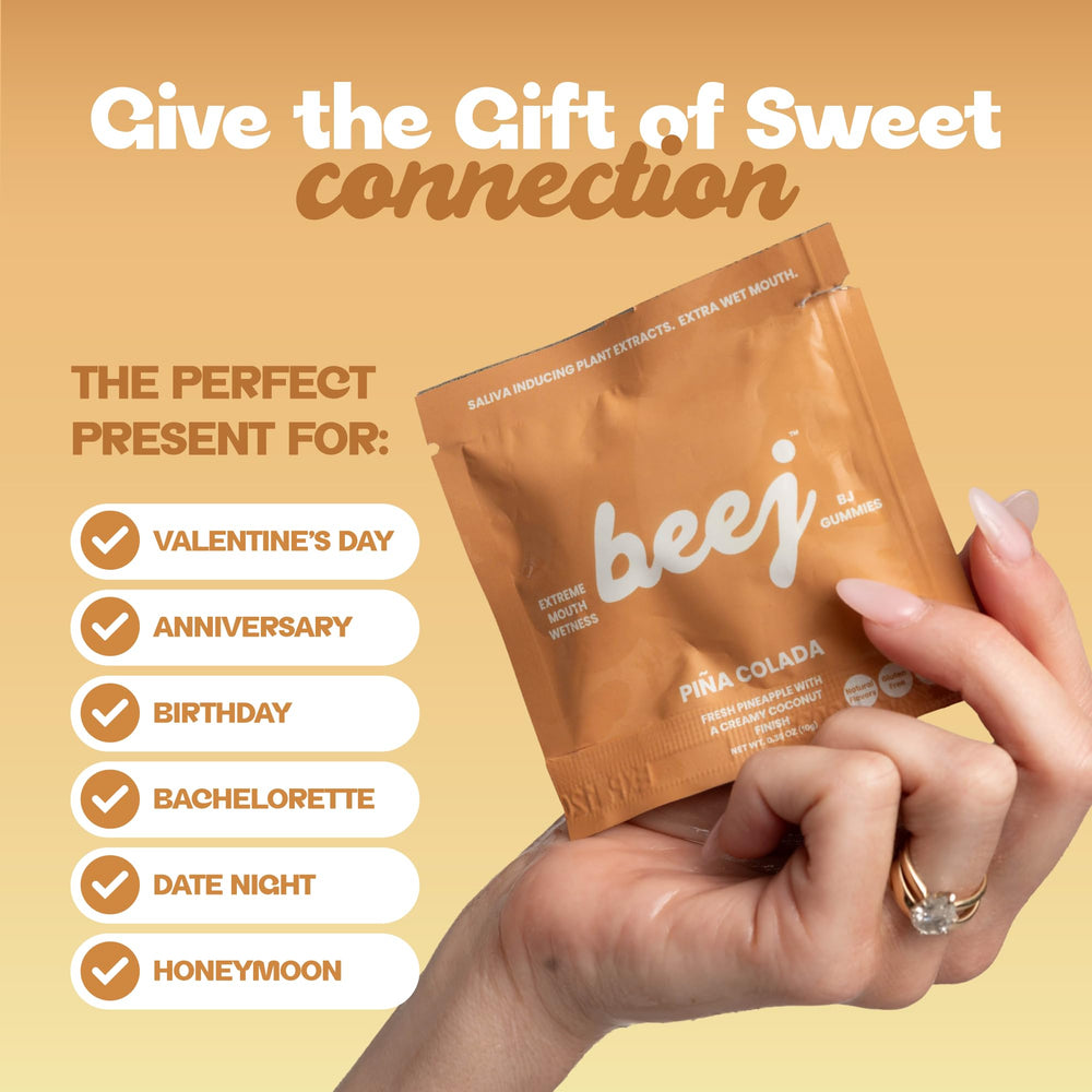 BEEJ gummy being chewed to demonstrate activation and increased mouth moisture