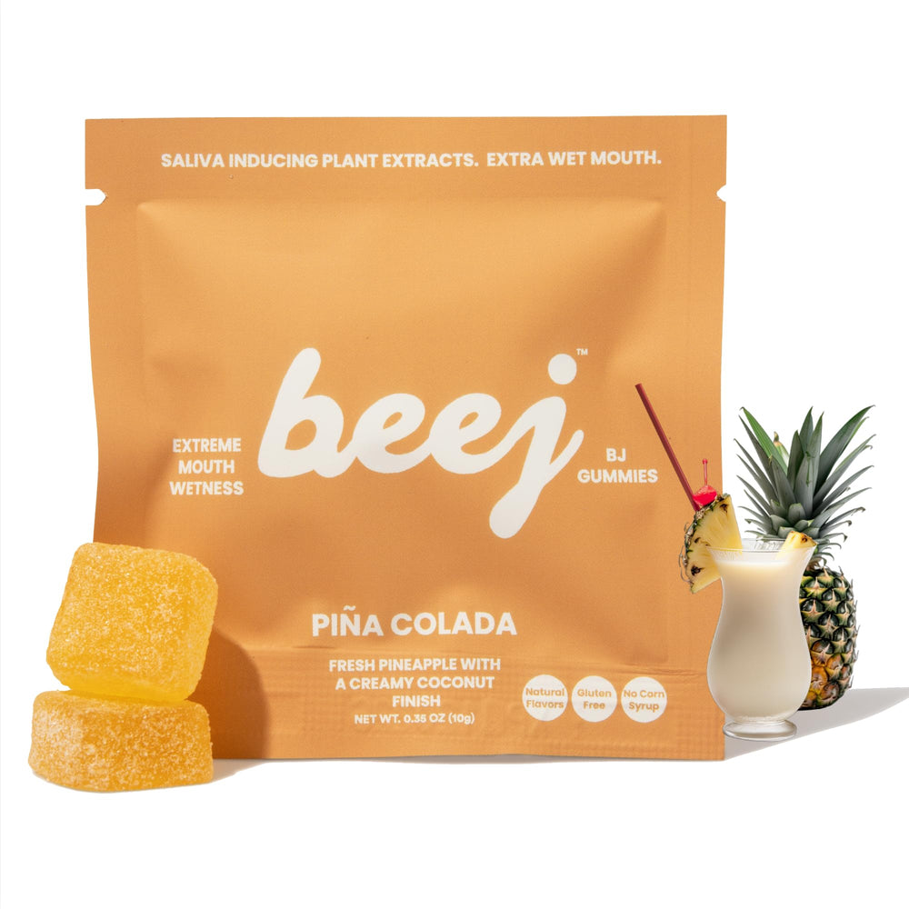BEEJ pack front showing piña colada flavor and 3-pack convenience for gifting
