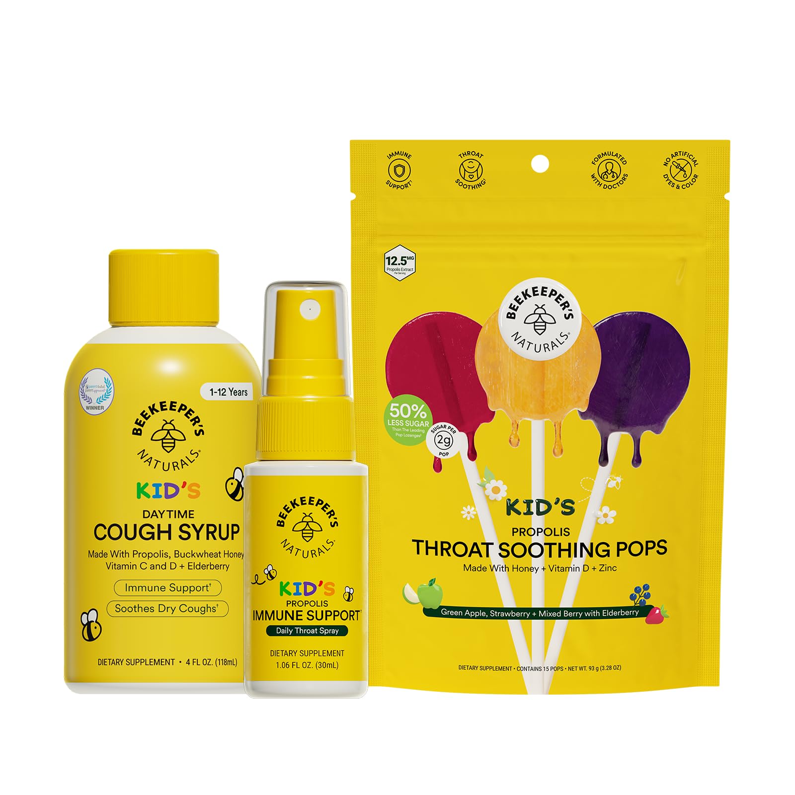 Beekeeper's Naturals bundle front packaging showing three kid products and clear benefits