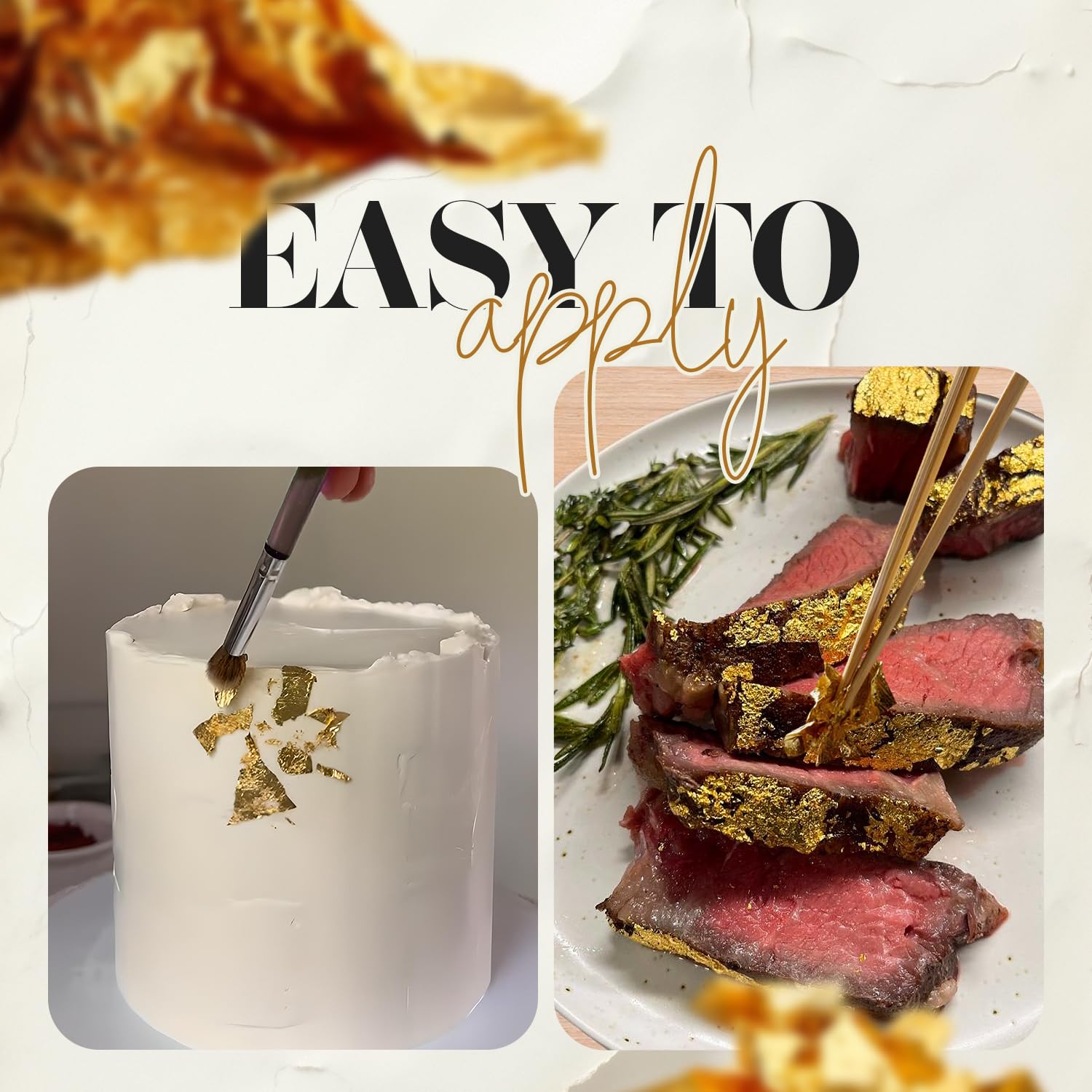 BeePoint gold flakes on assorted desserts creating high-end table presentation