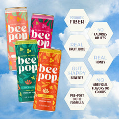 BeePop close-up of sparkling bubbles and liquid texture, emphasizes refreshing effervescence