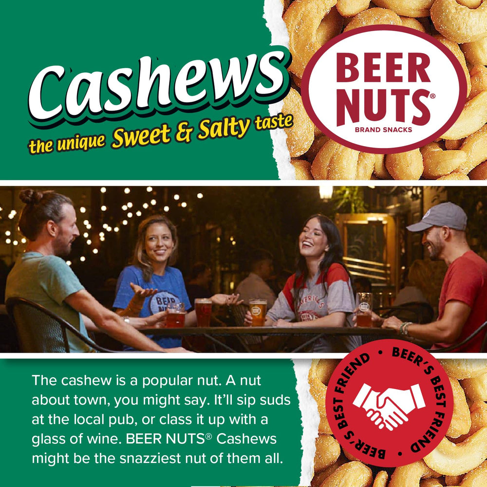 Beer Nuts cashews texture side view showing crunchy glazed surface