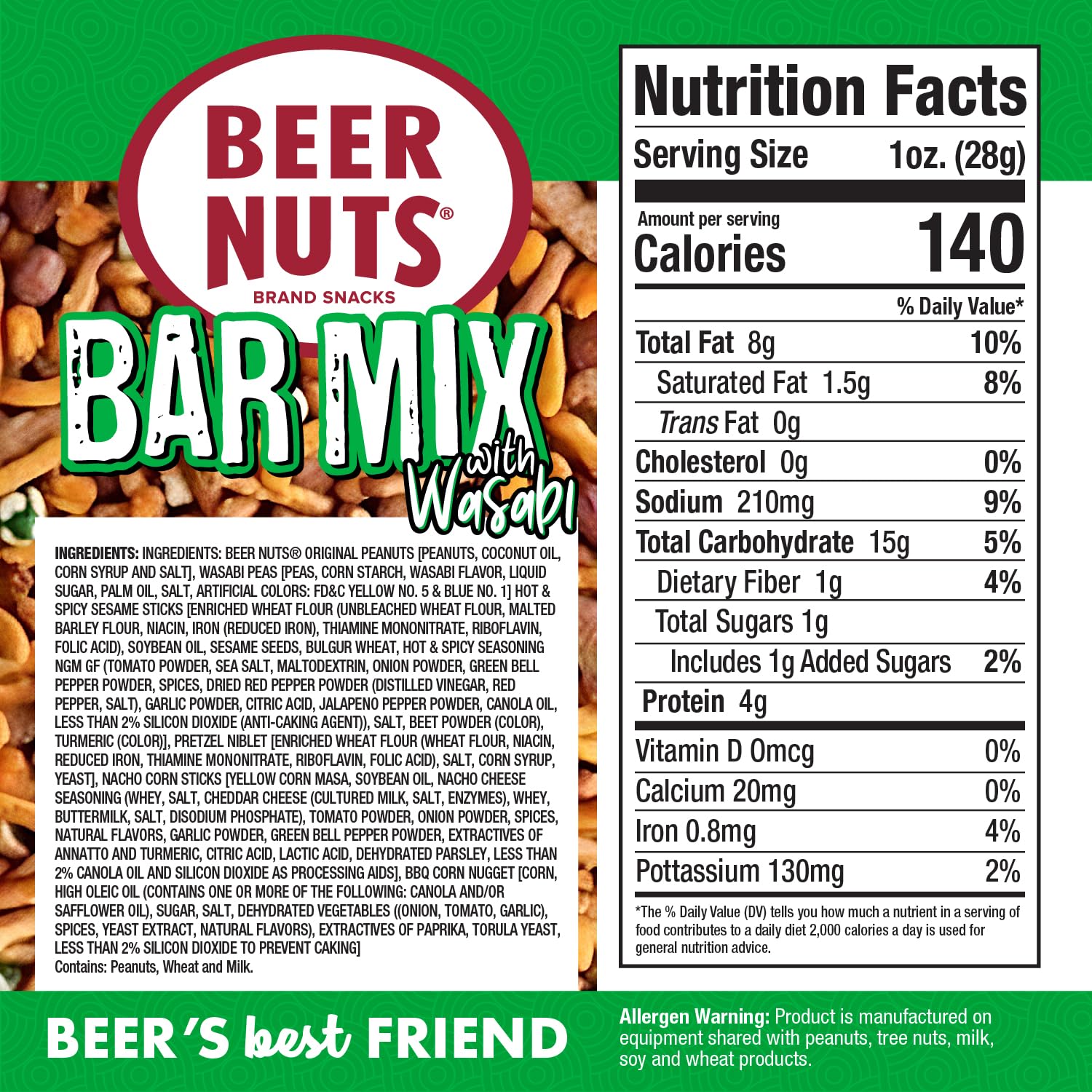BEER NUTS close-up wasabi pea showing spicy crunch and bold flavor