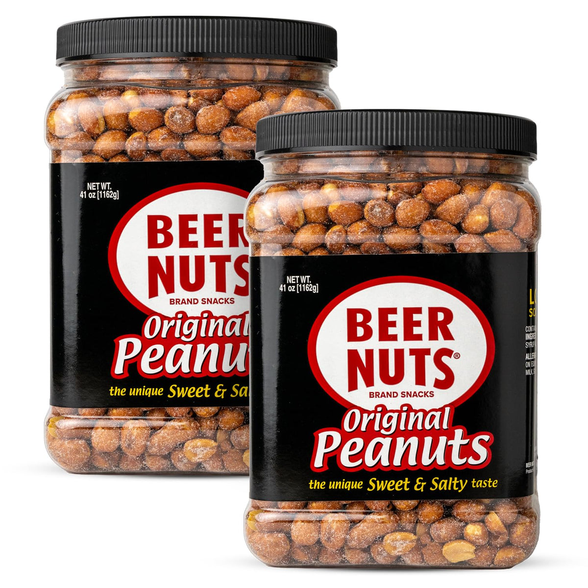 BEER NUTS front packaging showing resealable jar and two-pack convenience